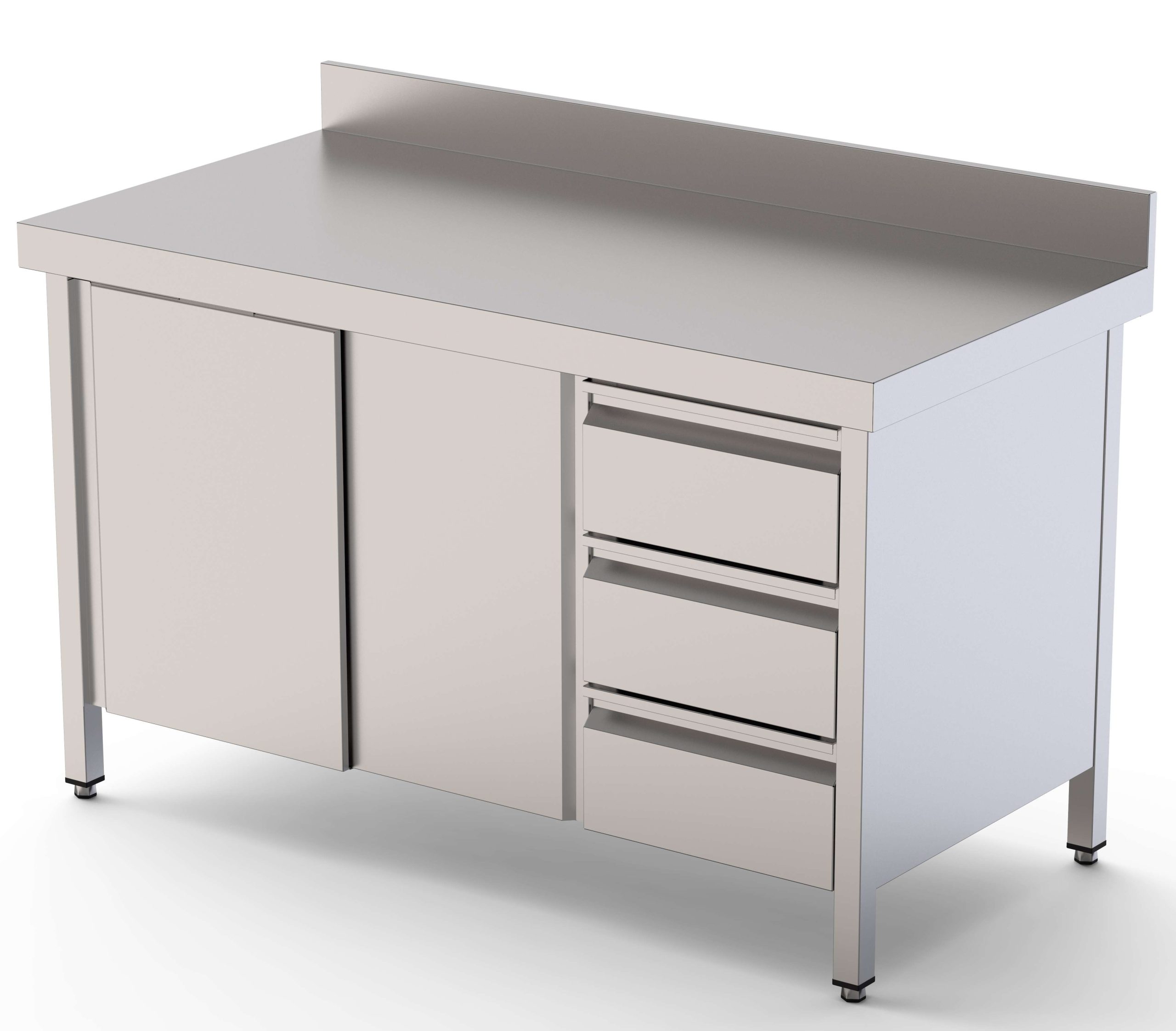 Mesa de Trabajo Acero Inoxidable Mural Con Cajones a la Derecha 2200x700x850h mm WTW17022DDR