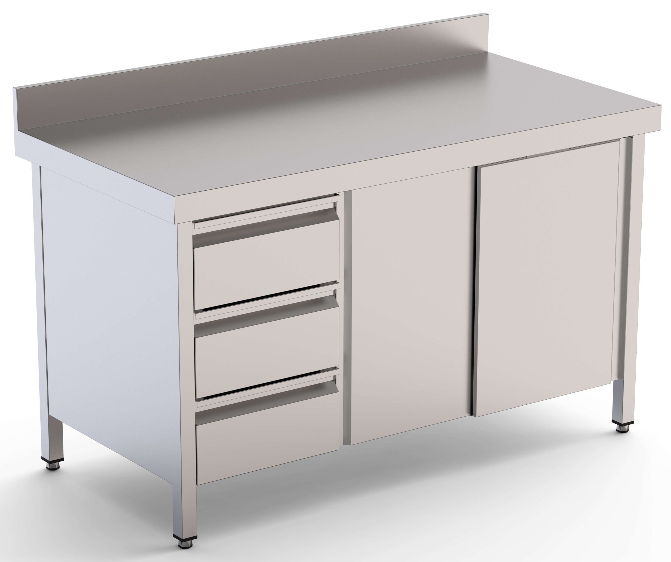 Mesa de Trabajo Acero Inoxidable Mural Con Cajones a la Izquierda 1800x700x850h mm WTW17018DDL
