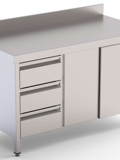 Mesa de Trabajo Acero Inoxidable Mural Con Cajones a la Izquierda 2000x700x850h mm WTW17020DDL