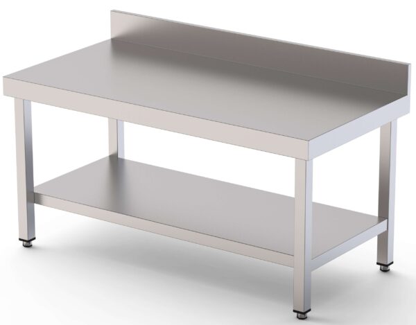 Mesa de Trabajo Acero Inoxidable Baja Mural Con 1 Estante 1500x700x600h mm WTW270150S1