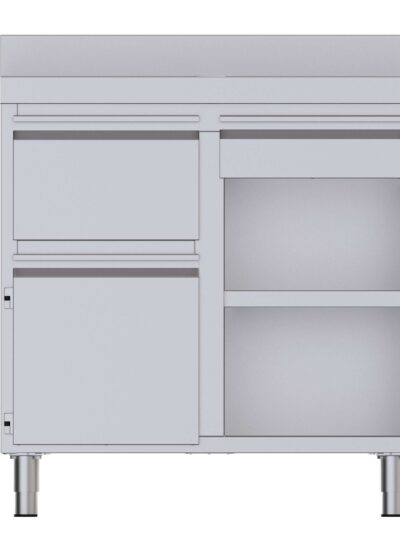 Mueble Cafetero Acero Inoxidable Con Tolva a la Izquierda, 1 Estante, 1 Puerta y 1 Cajón 1000x600x1050h mm CST60100D2SLB