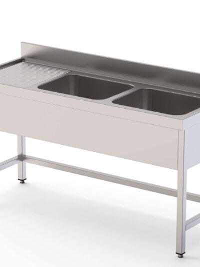 Fregadero Acero Inoxidable 2 Cubas Izquierda Fondo 600 Con Mueble Sin Estante 1600x600x850h mm IS1616L20S0