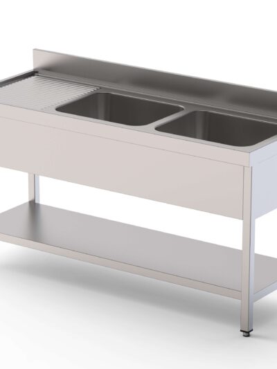 Fregadero Acero Inoxidable 2 Cubas Izquierda Fondo 700 Con Mueble Con Estante 1600x700x850h mm IS1716L20S1