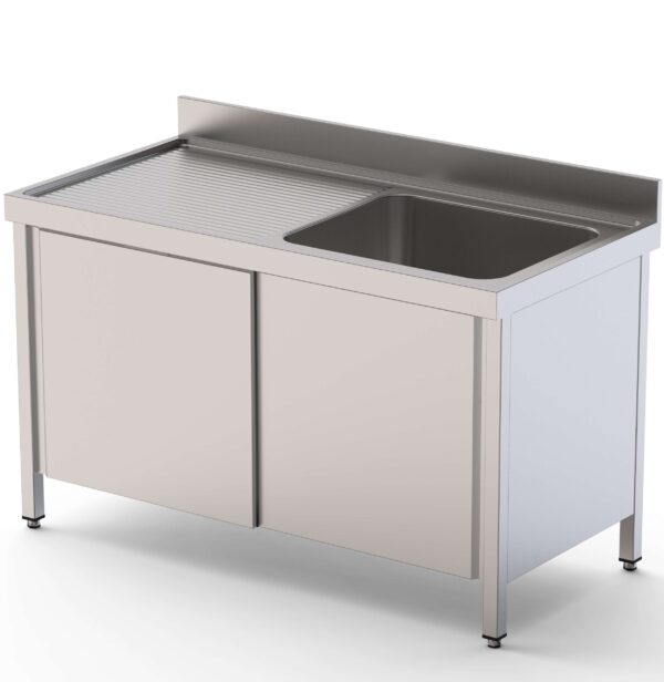 Fregadero Acero Inoxidable 1 Cuba Derecha Fondo 700 Con Puertas Correderas 1400x700x850h mm IS1714R10SD