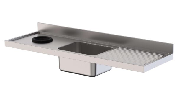 Fregadero Acero Inoxidable 1 Cuba Izquierda Con Aro Desbarazado Fondo 600 Sin Mueble Para Lavavajillas 1800x600x250h mm IS1618RWH10