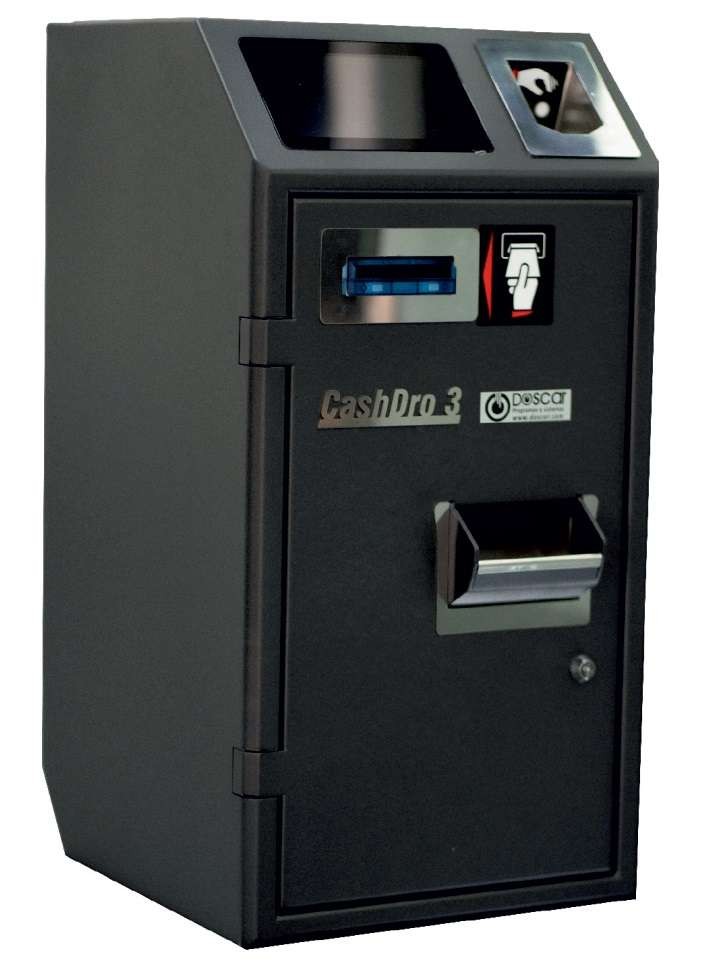 Máquina de Cobro Seguro – Cajón Inteligente CASHDRO3 dim.370x395x738h mm validación de billetes 3 seg. / billete