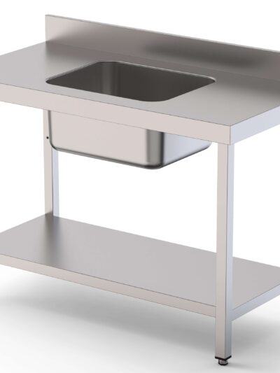 Mesa de Trabajo Acero Inoxidable Mural Con Estante y Con Cubeta Central 1800x600x850h mm  WTW16018CB1