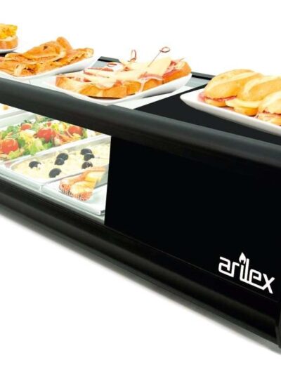 Vitrina refrigerada de tapas 4 bandejas GN1/3-40 color negro dim.1104x390x287h mm línea Badajoz 4VTG PLANA-NE