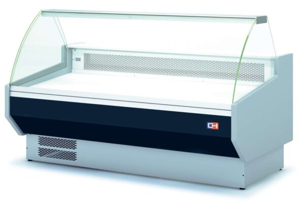 Vitrina Refrigerada Expositora Cristal Curvo con Reserva Decoración Negra Fondo 100 de 1525 x1100 x1235h mm BADAJOZ VEC150-10