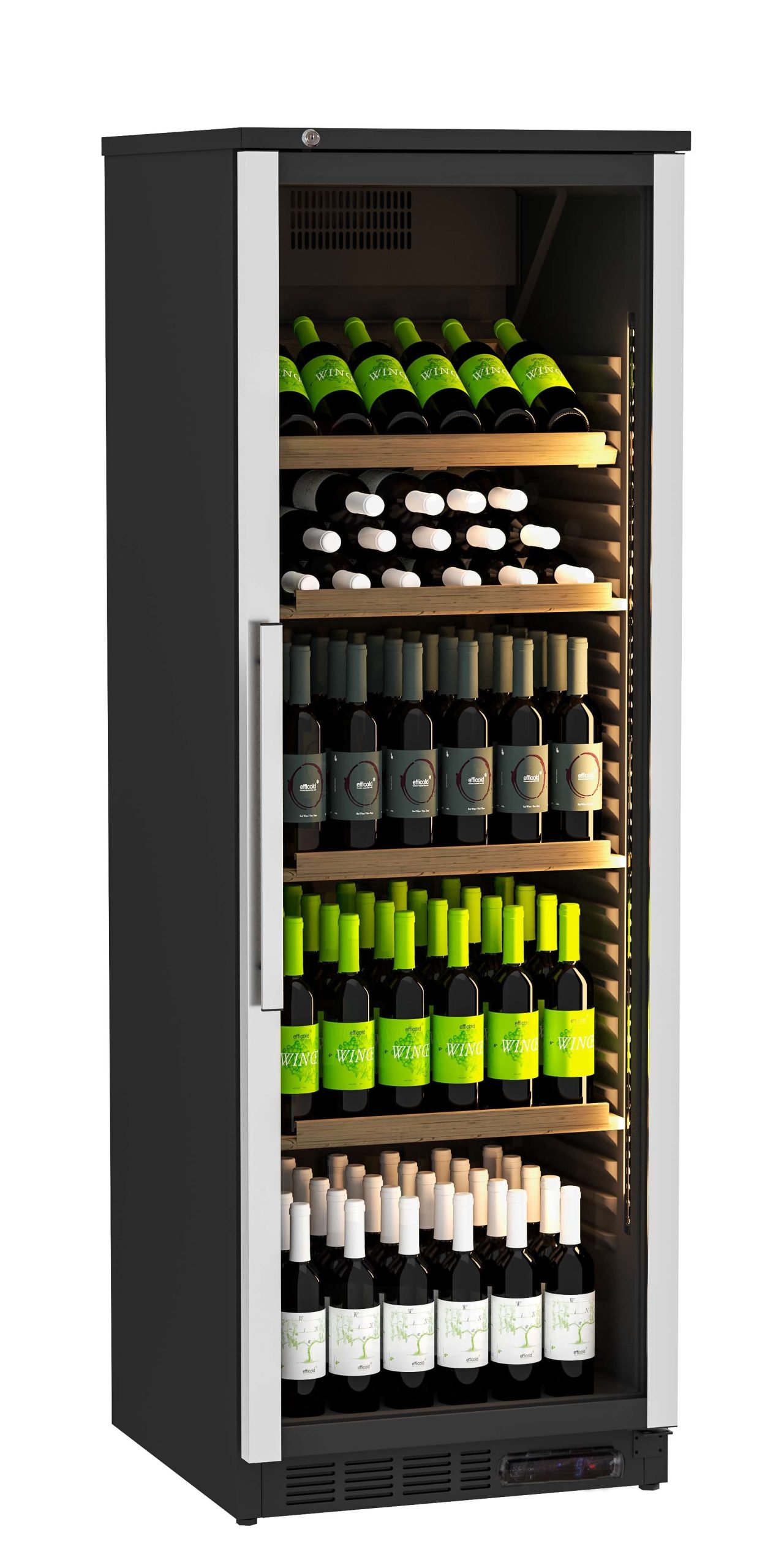 Armario Cava de Vino 72 botellas con 4 ESTANTES DE MADERA(3 Rectos y 1 Superior inclinado) 620X655X1850h mm WR300 Línea Córdoba