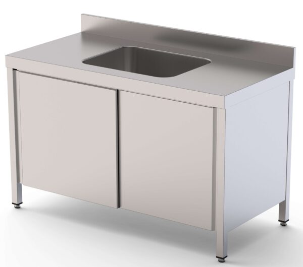 Mesa de Trabajo Acero Inoxidable Mural Con Puertas y Con Cubeta Central 1800x600x850h mm WTW16018CBSD