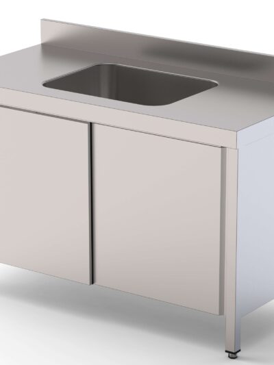 Mesa de Trabajo Acero Inoxidable Mural Con Puertas y Con Cubeta Central 2000x700x850h mm WTW17020CBSD