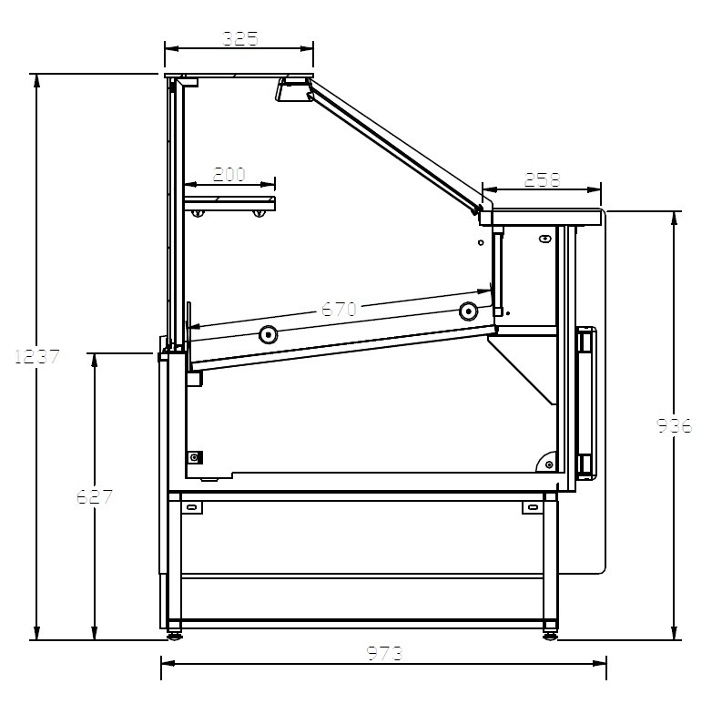 Vitrina Refrigerada Expositora de 1 metro Fondo 973 mm Frío Estático Línea CORDOBA VRE-100