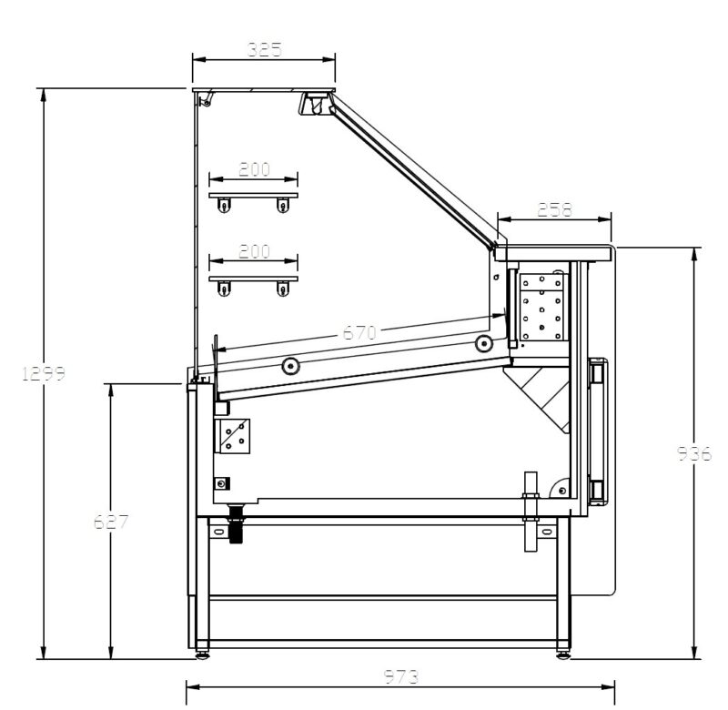 Vitrina Refrigerada Pastelería de 2 metros Fondo 973 mm Frío Estático – Exposición Inoxidable – 2 Estantes Línea CORDOBA VRE-200-P