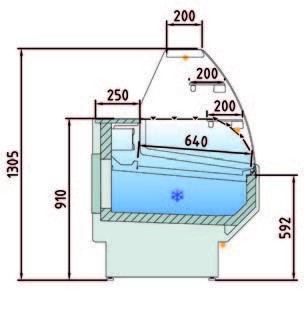 Vitrina Refrigerada Cristal Curvo pastelería Fondo 900 dim.1525x940x1235h mm Línea Córdoba  VEPD-9-15-C