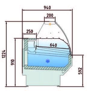 Vitrina Refrigerada Cristal Curvo Fondo 900 dim.2995x940x1235h mm Línea Córdoba VED-9-30-C
