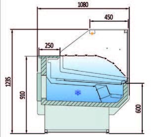 Vitrina Refrigerada Cristal Recto Fondo 1100 dim.2525x1100x1235h mm Línea Córdoba VED-10-25-R-TF