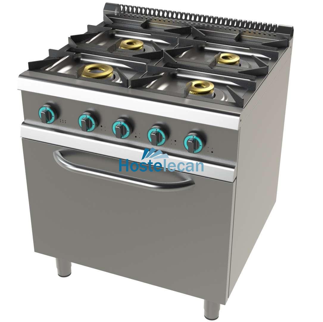 Cocina a gas con horno GN2/1 de 4 fuegos 8+4,5+6+6 Kw SerIe 700 JUNEX con medidas 800x730x900h mm FO7N401