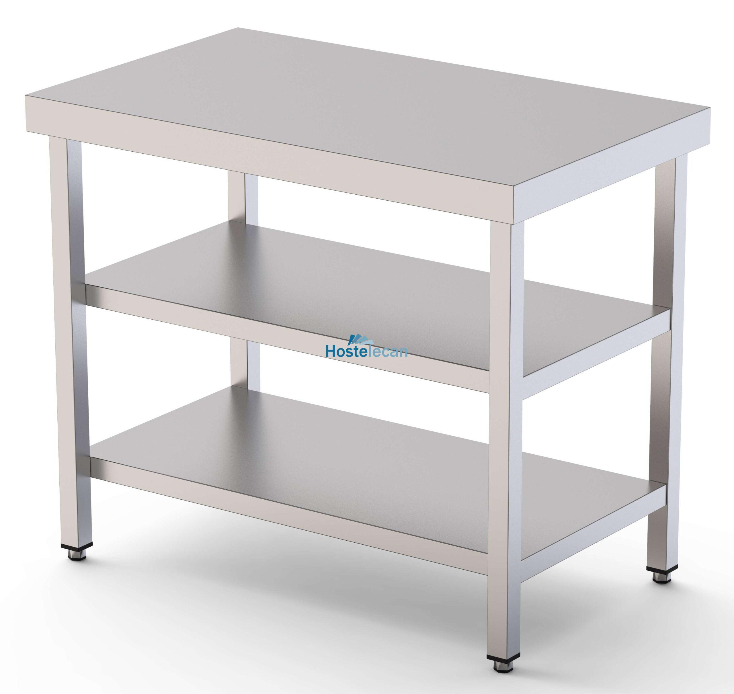 Mesa de Trabajo Acero inoxidable Central Con 2 Estante 800x500x850h mm WTC150080S2