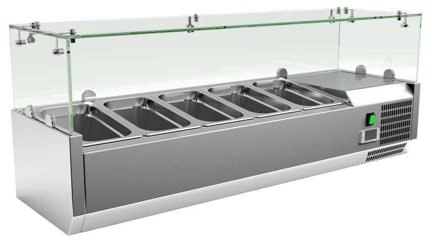 Vitrina 5 cubetas GN1/4 con Cúpula de Vídrio de 1200 x335 x440h mm PEKIN VRX1200330FG