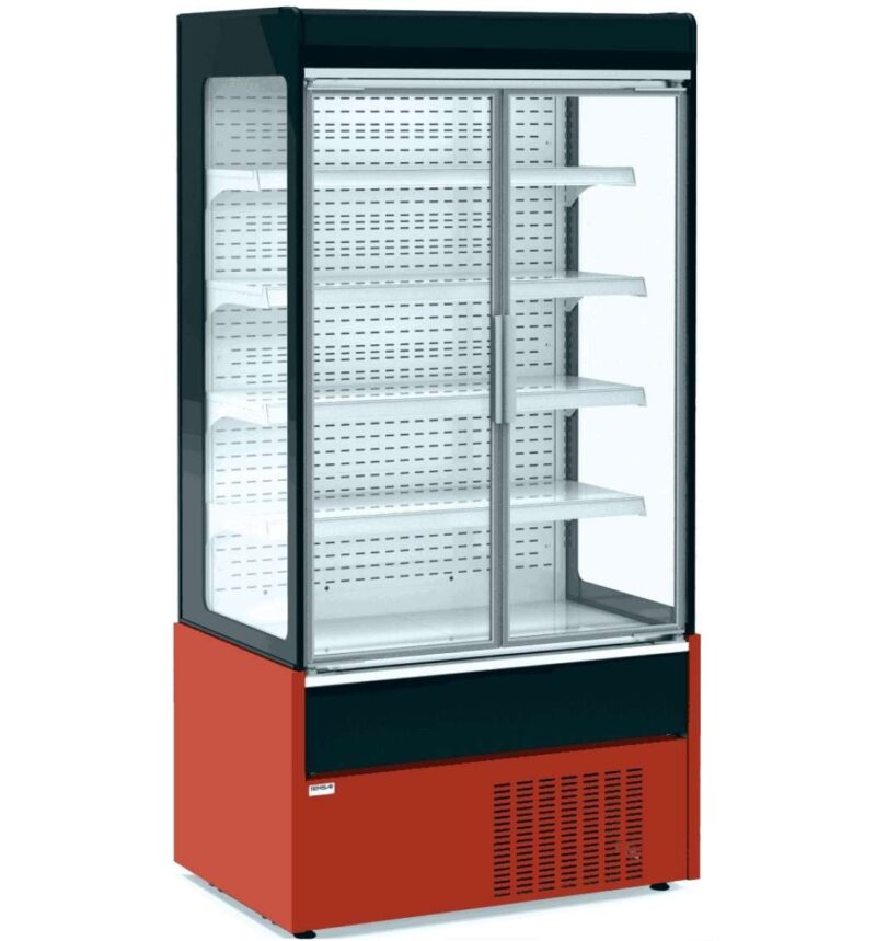 Mural Refrigerado Expositor con Puertas de Cristal 4 Estantes Fondo 700 de 1020 x700 x1990h mm AVEIRO MAE100PV-R color ROJO