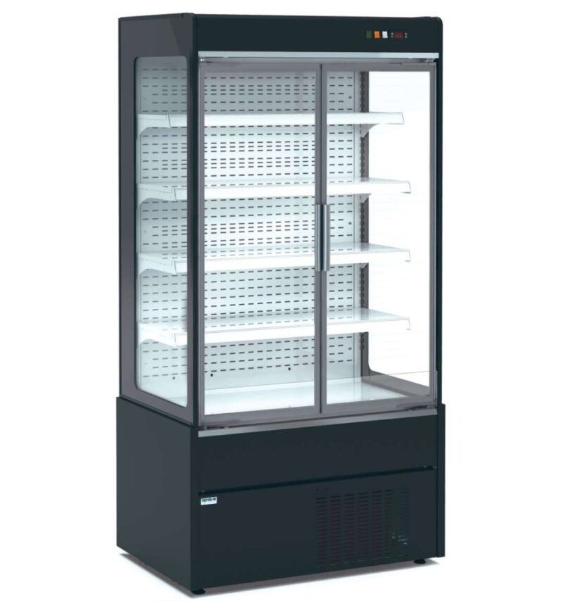Mural Refrigerado Expositor con Puertas de Cristal 4 Estantes Fondo 700 de 1020 x700 x1990h mm AVEIRO MAE100PV-N color NEGRO