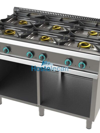Cocina a gas con mueble de 6 fuegos 2x8+4,5+3x6 Kw SerIe 700 JUNEX con medidas 1200x730x900h mm FO7N600