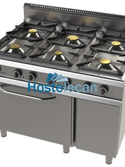 Cocina a gas con mueble de 6 fuegos 2x8,3+4,3+2x10 Kw Serie 900 JUNEX con medidas 1200x900x900h mm FO9C600