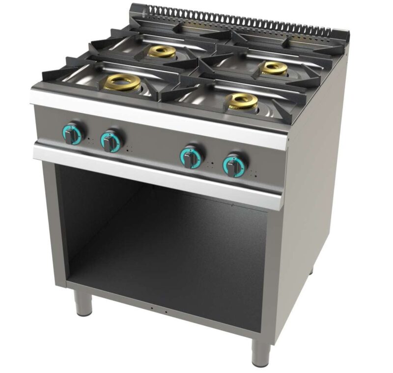 Cocina a gas con mueble de 4 fuegos 4,5+8+2×6 Kw Serie 900 JUNEX con medidas 800x900x900h mm 9400/3