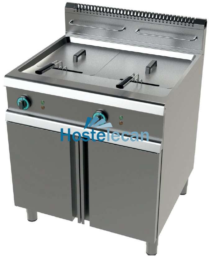 Freidora a gas 2 cuba limpia de 17+17 litros con 16+16Kw Serie 700 JUNEX con medidas 800x730x900h mm FG7N217
