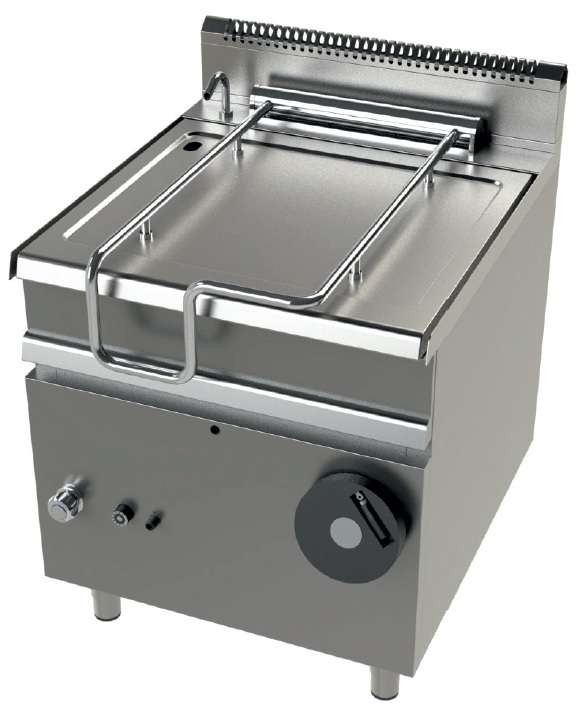 Sartén basculante a gas 80 litros 22Kw fondo cuba en acero suave Serie 900 JUNEX con medidas 800x900x900h mm FD9C080F