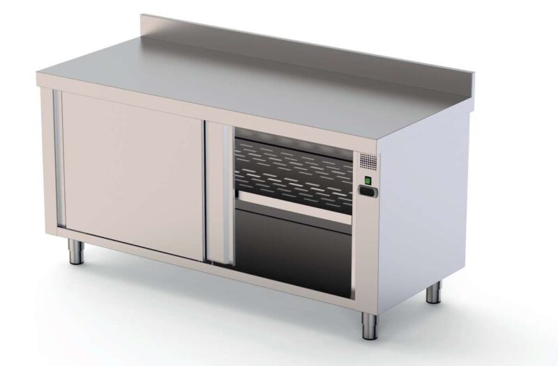 Mesa Caliente Acero Inoxidable Mural Fondo 600 Con Puerta Corredera A 1 Cara 1600x600x850h mm HFTW160160SD