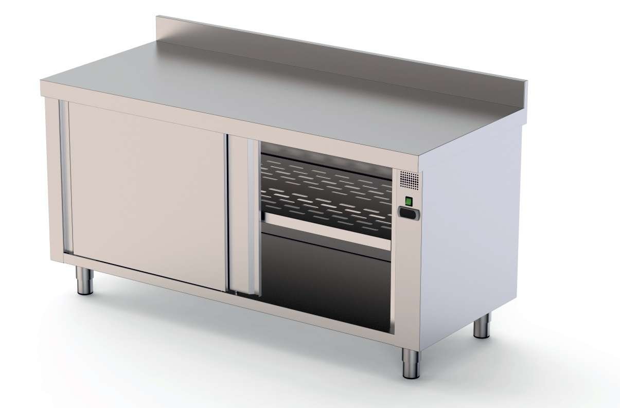 Mesa Caliente Acero Inoxidable Mural Fondo 600 Con Puerta Corredera A 1 Cara 1800x600x850h mm HFTW160180SD