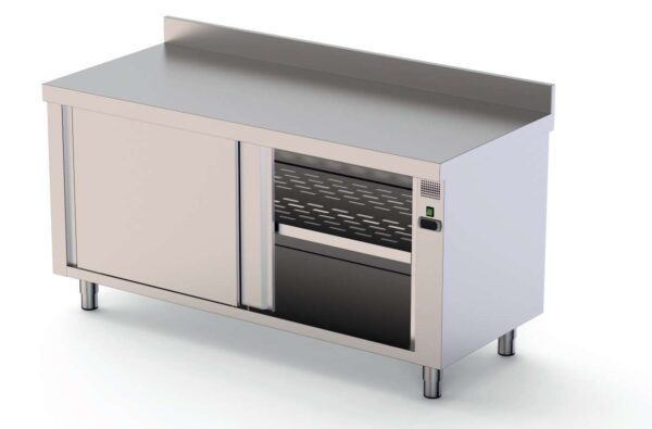 Mesa Caliente Acero Inoxidable Mural Fondo 700 Con Puerta Corredera A 1 Cara 1400x700x850h mm HFTW170140SD