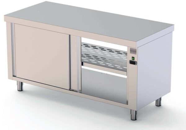Mesa Caliente Acero Inoxidable Central Fondo 700 Con Puerta Corredera En Ambas Caras 1800x700x850h mm HFTC170180PT