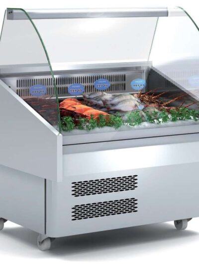 Vitrina Expositora Refrigerada Pescado / Marisco evaporador estático más placa fría dim.1285x915x1185h mm Línea Córdoba EEC-130-CC-EF