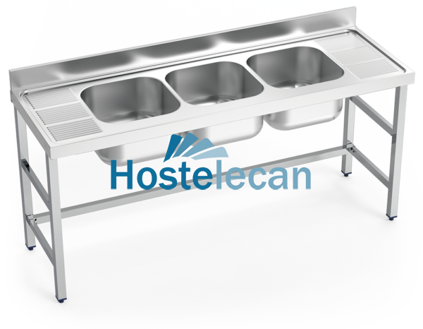 Fregadero con soporte 3C,2E 1800x700x850 mm.