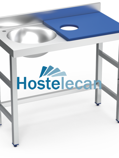 Mesa preparación y lavado fb azul cubeta izda. 1000x500x850 mm.