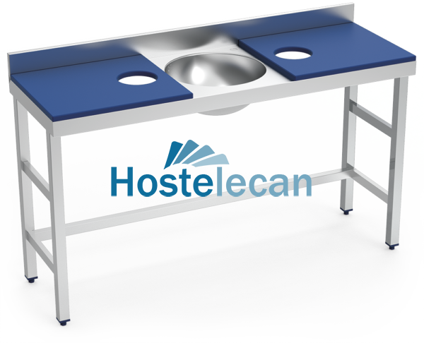Mesa preparación y lavado doble fb azul 1500x500x850 mm.