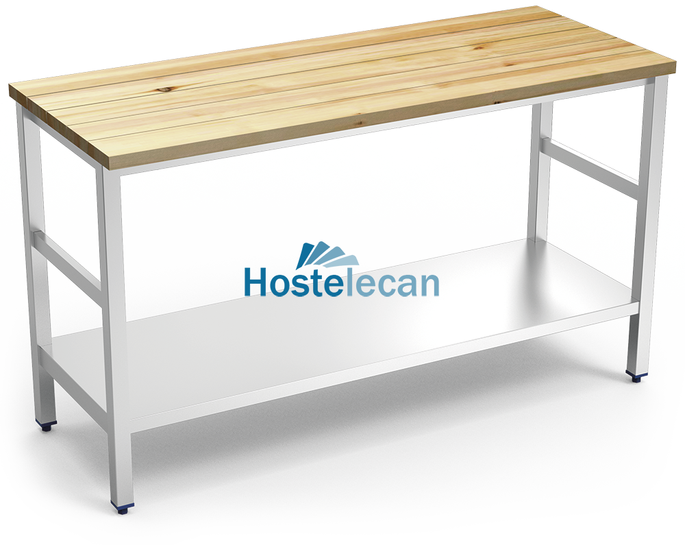 Isla de cocina inox con encimera de madera 1000x600x880 mm