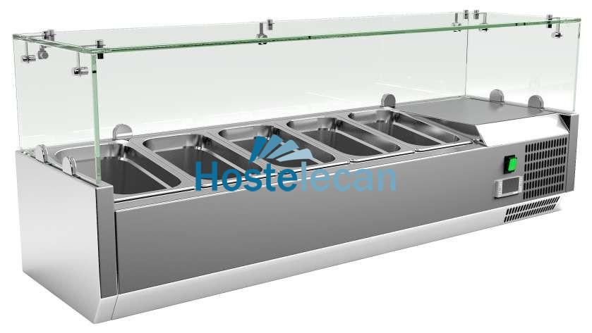 Vitrina 5 cubetas GN1/4 con Cúpula de Vídrio de 1200 x335 x440h mm PEKIN VRX1200330FG