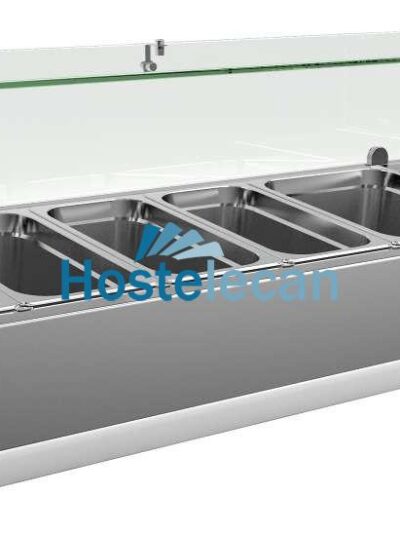 Vitrina 4 cubetas GN1/3 + 1 cubeta GN1/2 con Cúpula de Vídrio de 1400 x395 x440h mm PEKIN VRX1400380FG