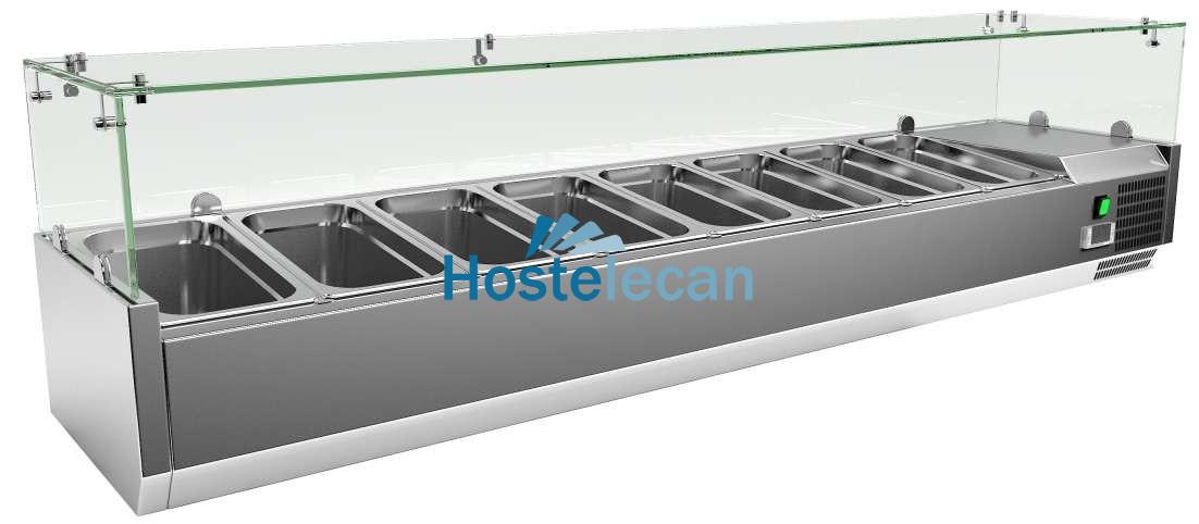 Vitrina 8 cubetas GN1/3 con Cúpula de Vídrio de 1800 x395 x440h mm PEKIN VRX1800380FG