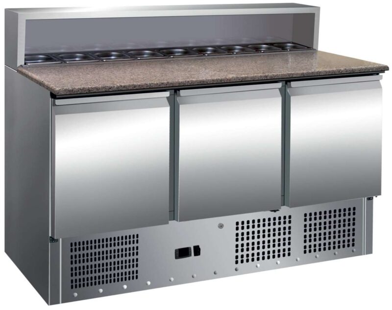 Mesa GN1/1 3 Puertas Preparación Ensaladas con Encimera de Granito de 1365 x700 x1010h mm PEKIN PS903 Mesa GN1/1 3 Puertas Preparación Ensaladas con Encimera de Granito de 1365 x700 x1010h mm PEKIN PS903