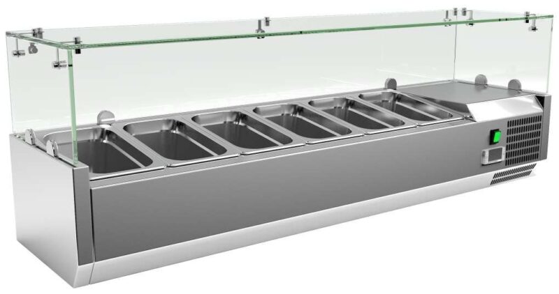 Vitrina 6 cubetas GN1/4 con Cúpula de Vídrio de 1400 x335 x440h mm PEKIN VRX1400330FG Vitrina 6 cubetas GN1/4 con Cúpula de Vídrio de 1400 x335 x440h mm PEKIN VRX1400330FG