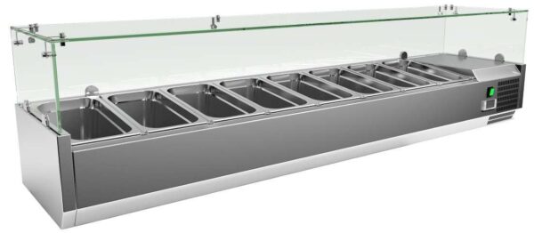 Vitrina 8 cubetas GN1/3 con Cúpula de Vídrio de 1800 x395 x440h mm PEKIN VRX1800380FG