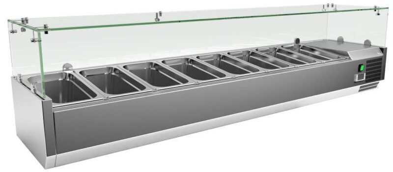 Vitrina 9 cubetas GN1/3 con Cúpula de Vídrio de 2000 x395 x440h mm PEKIN VRX2000380FG
