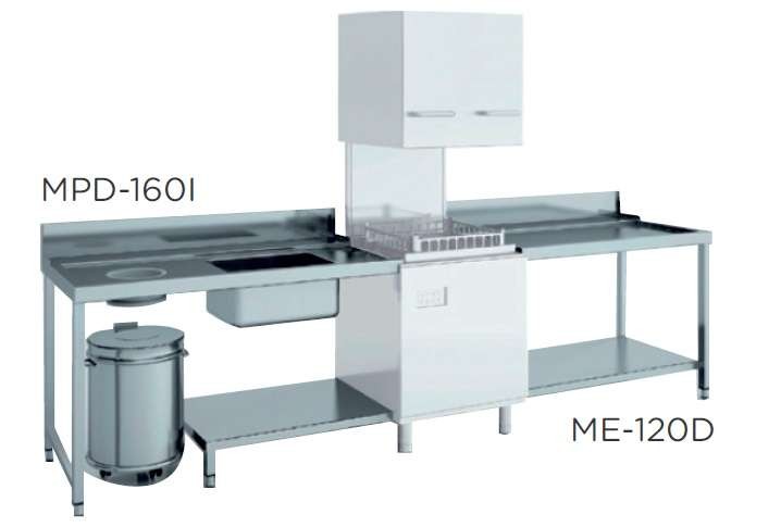 Mesa de prelavado entrada izquierda dim.800x750x850h mm con estante MP-80I
