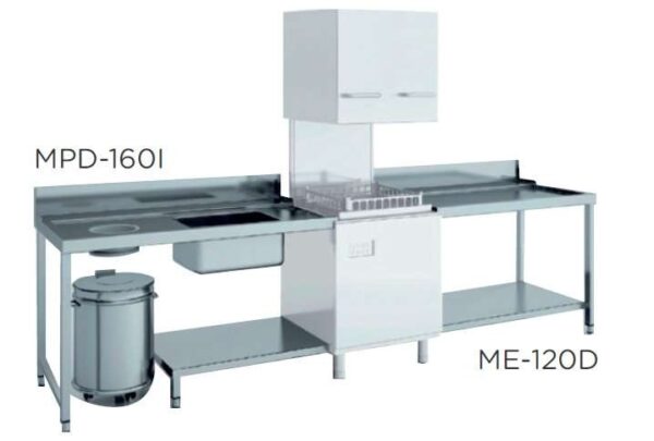 Mesa de prelavado entrada izquierda dim.1600x750x850h sin estante con aro desbarazado mm MPSD-160I