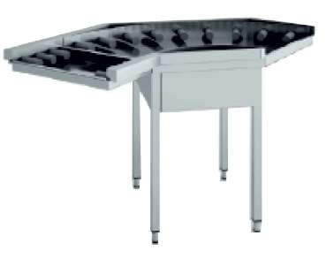 Mesa de Salida con Rodillos curva 90º dim.(300+965)x965x850h mm CR-90